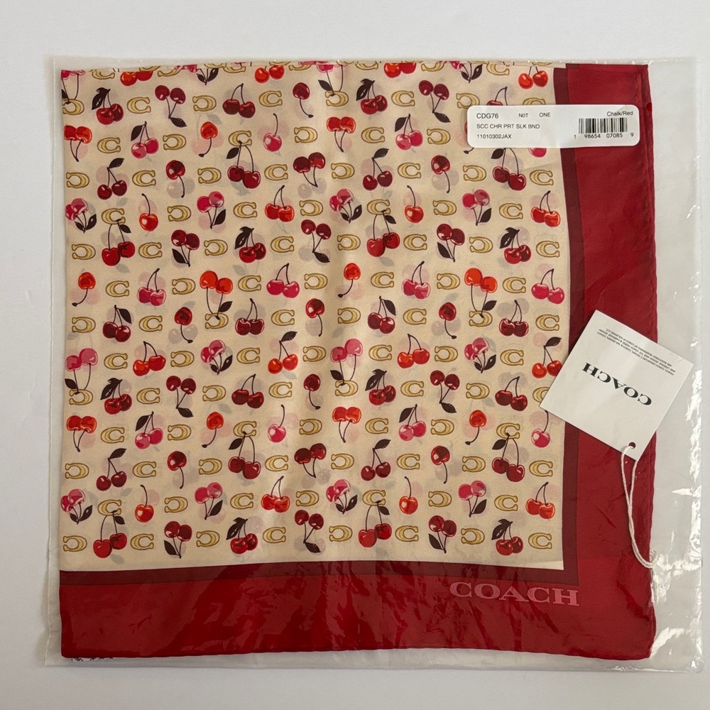 ☀️Coach Cherry Chalk/ Red Print Silk Scarf